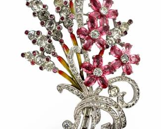 Rare Pennino Pink Posey Rhinestone Brooch
