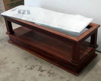 Glass Top Coffee Table With Lower Shelf, 16.5" x 47" x 18"