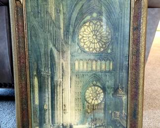 Rheims Cathedral Rose Wind, And Rheims Cathedral West Front Framed Prints Under Glass, Both Measure 17" x 23.5"