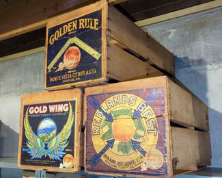 Fruit Crates With Brand Advertisements, 12" x 12" x 26", Qty 1, And 11" x 12" x 20", Qty 2
