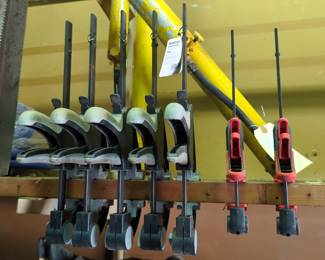 Hand Saws, 25", Qty 5, Quick Grip Clamps, Various Sizes, Qty 7, And Tarps, Qty 2
