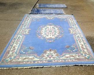 Woven Area Rug With Fringe, 99" x 64.5", And Royale 100% Wool Runners, Qty 2, 52" x 23.5"