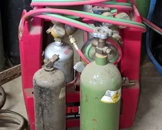 Fire Power Portable Welding And Cutting Torch Set Including Bottle, 18" x 5", Hoses, Gauge And Torch, With 2 Extra Bottles, In Carrying Case, 24" x 16" x 7"