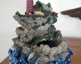 Wall Mounted Miniature Display Case, 21" x 14.5", Metal Wall Hanging Eagle, 29", Mantle Soaring Eagle Clock, And Lighthouse Figurine