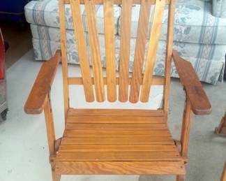 Wood Slat Lawn Chairs, Qty 2, One Is Missing A Slat, And Rocky Shoes & Boots Canvas And Wood Lawn Chair