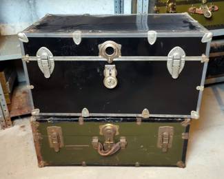 Metal Hard-Sided Trunk, 15.5" x 30" x 17", And Vintage Metal Trunk, 12" x 29" x 15.5"