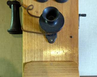 Antique Wall Mounted Hand Crank Telephone, 18.5" x 8.5" x 11"