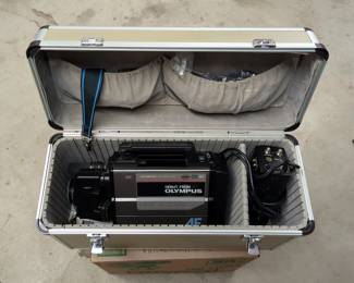 Olympus VHS Video Camera, Model VX-402, With Hard Sided Carrying Case, And Bogen Professional Tripod, Model 3170
