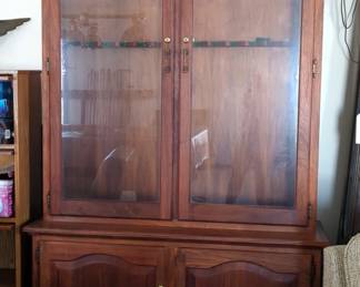 Locking Gun Cabinet With Glass Doors And Lower Locking 3 Shelf Cabinet, 83" x 50.5" x 15.25", Appears To Be One Piece, Key Is Present