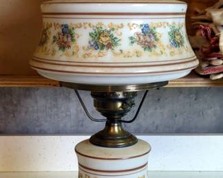 Cast Iron Porcelain Brass And Glass Electric Hurricane Light, 24" Tall, Powers On