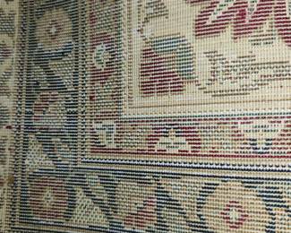 Blue area rug, measures: 11' x 7'8"