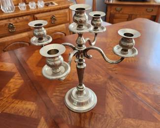 Pewter candelabra. (Table is sold)