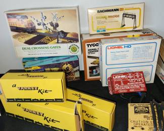 Trains, track, switches, building...