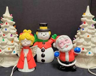 Ceramic Christmas Trees, Santa, Snowman, And Angel