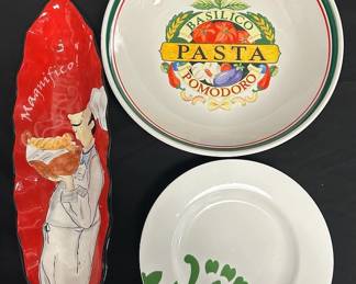 Five Martha Stewart Plates Two Decorative Serving Trays 