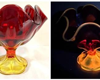 002 L.E. Smith Ruby Red Flame Amberina Pedestal Bowl