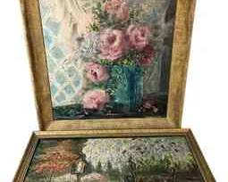 2 Framed Vintage Floral Paintings