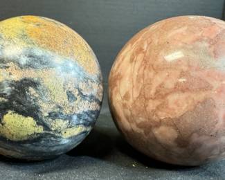 3 Pink Agate Sphere  3 Black  Tan Granite Sphere