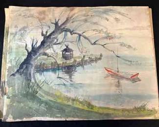 Four Watercolor Landscape Paintings by C. Dubois Thoma Vintage