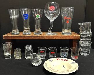 Coors Beer Glass Ashtray, Delirium Crystal Glass,  Shot Glasses