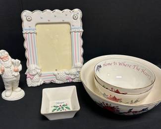 Four Lenox Cardinal Christmas Bowls, Santa Figurine, Pastel Lamb Picture Frame