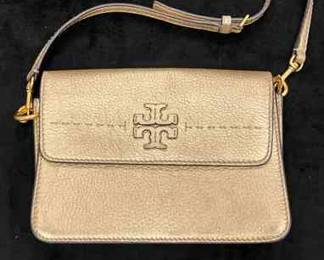  007 Tory Burch Gold Leather Crossbody Purse Authenticated