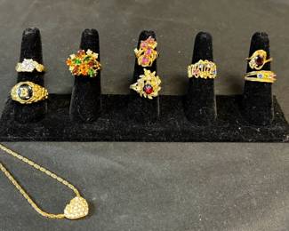 18K HGE, 14K GE, Brass Rings, Swarvoski Necklace