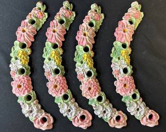 Four Floral Metal Candlestick Holders Vintage