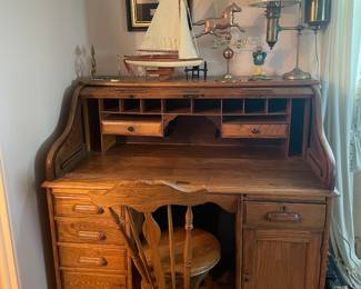 Late 1800's roll top desk and chair
