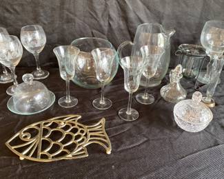 Clear Versatile Glass Variety Etched, Candy Bowls, Pitcher And More