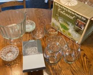 Mixed Assortment Of Glassware Punch Bowl Set, vases, Trifle Bowl