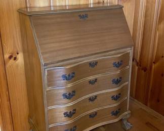 Vintage Mahogany Drop Down Four Drawer Secretary Desk 