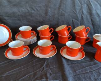 Tomato Red Mikasa Color Classics Made In Japan Coffee Cups, Plates, And Creamer sugar Holder