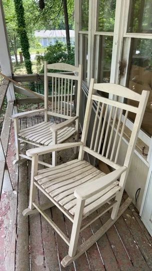 2 White Wooden Rocking Chairs