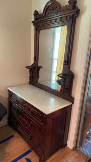 Mid 19th Century Victorian Marbletop Bureau W Mirror