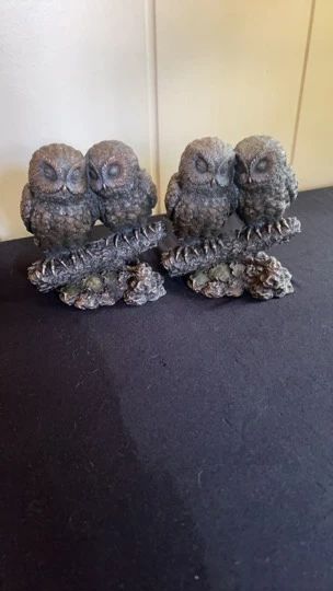 Two Top Collection Bronze Owls On Branch Collectible Sculptures