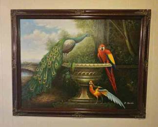E. Saville Exotic Birds Painting
