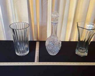 3 Of 3 Crystal Collection 2 Vases And A Decater