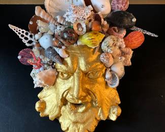 One of a kind Zeus art mask made with rare seashells collected from around the world $300