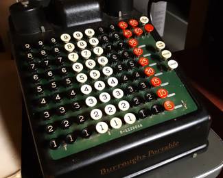 This antique adding machine is in the basement.  Did I play with it? YES