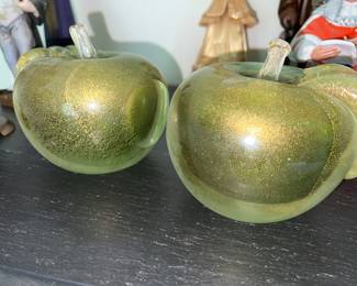 Barbini ? Glass Golden Apple Bookends