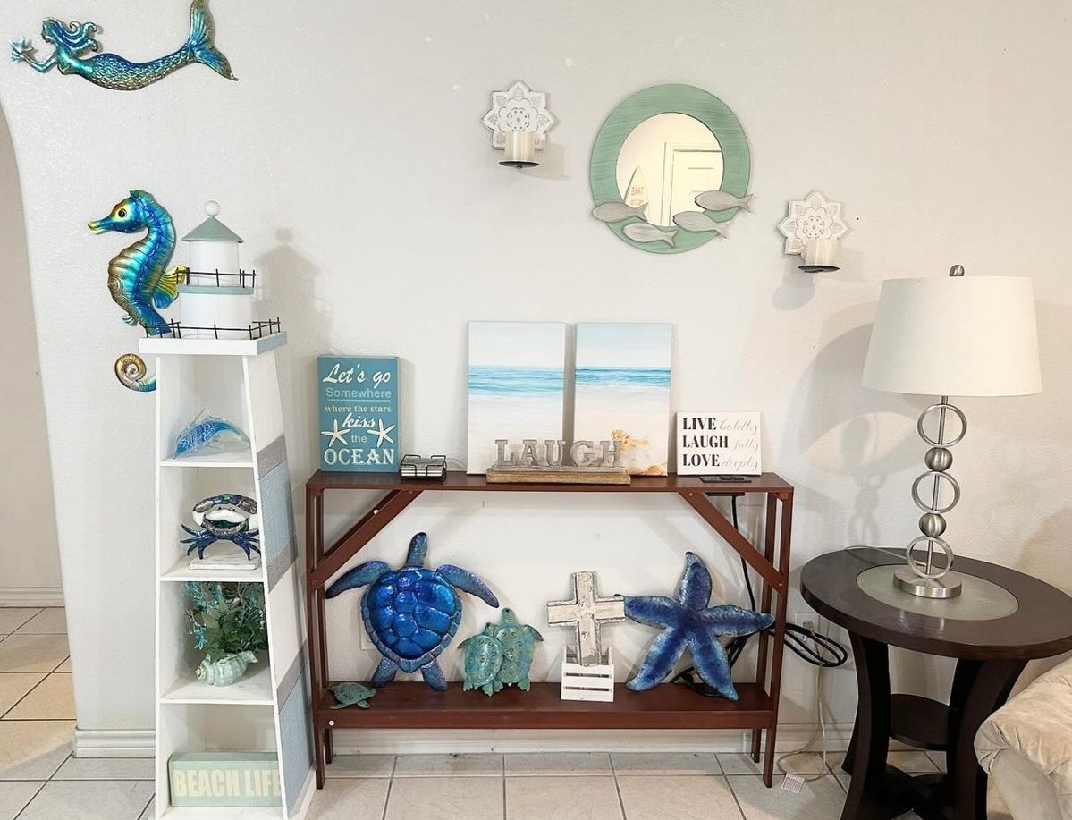 Cute Coastal Decor! Check out the lighthouse shelves(sold)