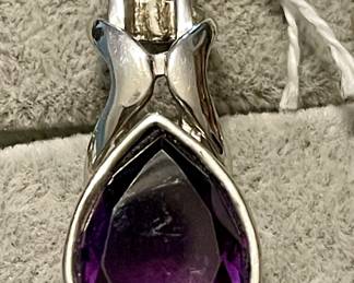 Huge amethyst and sterling pendant 