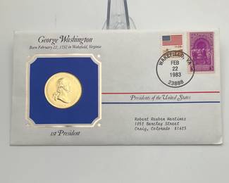 1983 George Washington Gold Plated Presidential Cover Medal