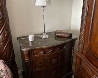 Bed, armoire, chest, and two end tables being sold as a set