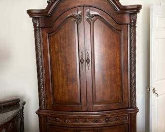 Bed, armoire, chest, and two end tables being sold as a set