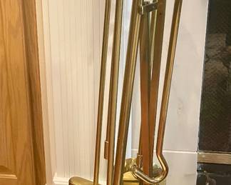 Brass with black fireplace set