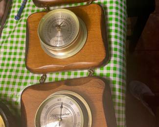 Brass & Wood Hygrometer,  Thermometer