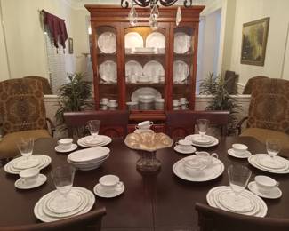Gorgeous Table setting Franconia Siverdream, China Cabinet filled with China, 2  upholstered armchairs with dining room suit 