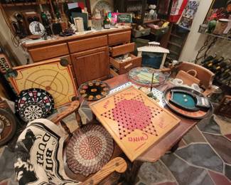 antique bar table, and games